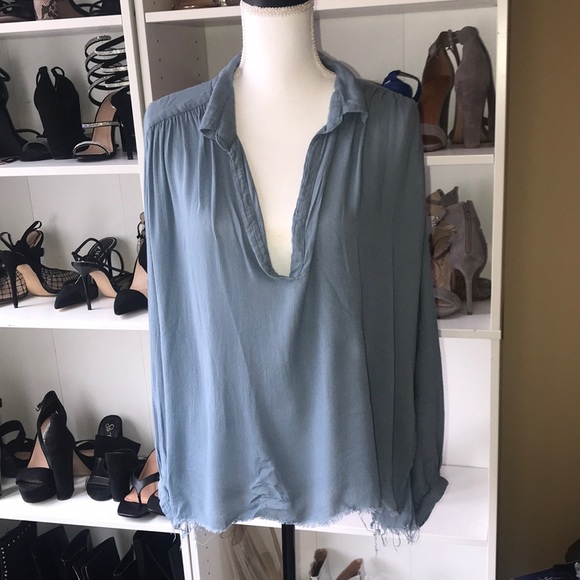 Free People blue button sleeve tunic size XS - Picture 2 of 7